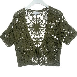 Marie Claire Olive Green Crochet Cardigan size large
